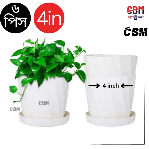 4 inch 6 Pcs white flower tub with tray - Camellia Planter tob