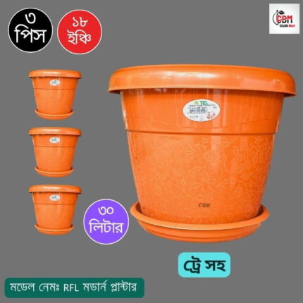 18 inch (30 Liter) 3 Pcs Modern Plastic Flower Pot with Tray